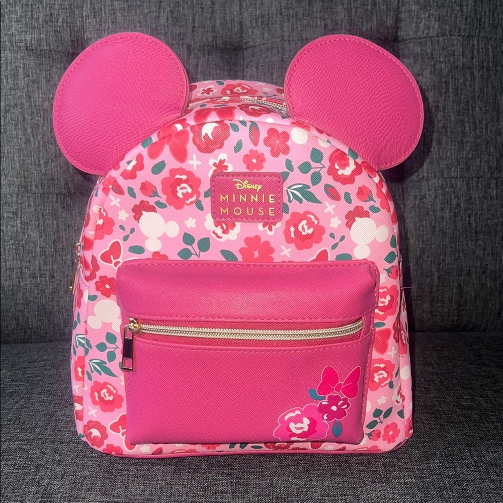 Disney Minnie Mouse Loungefly Pink and Red Floral Backpack